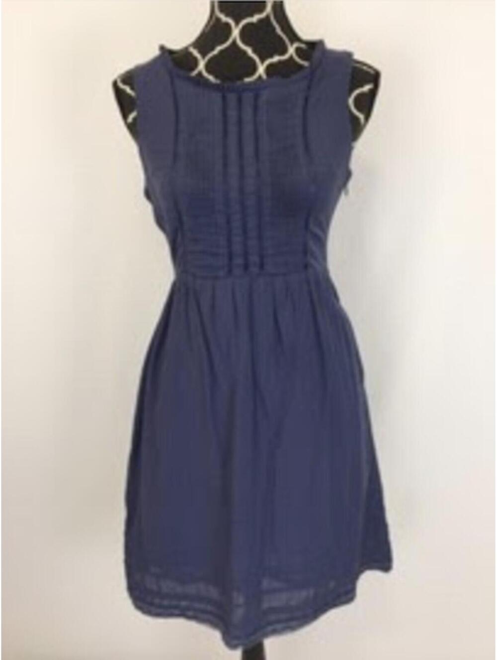 Anthropologie Moulinette Soeurs Navy Pintuck Dotted Sleeveless Fit & Flare